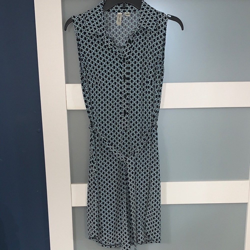 Tacera Black and White Geometric Midi Dress
